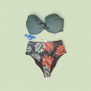 Shade And Shore Green Bikini Top 38C  and Floral CupShe Bikini Bottom M